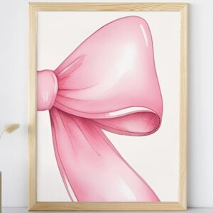 Pink Bow Wall Art, Blush Bow Poster, Feminine Aesthetic Digital Print, Pink Ribbon Decor, Minimalist Girl Room Printable, Instant Download