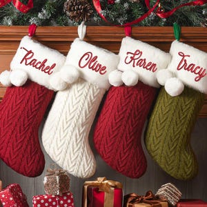 Bas de Noël brodés, décoration de Noël personnalisée en laine tricotée