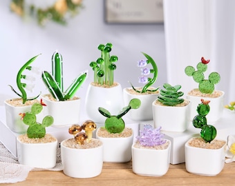 手作りのガラス製多肉植物、鉢植えのホームデコレーション、サボテン