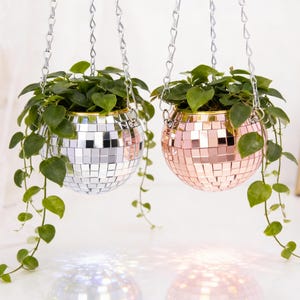 Hanging Disco Ball Planter: Mirrored Glass, Macrame Hanger, Boho Decor