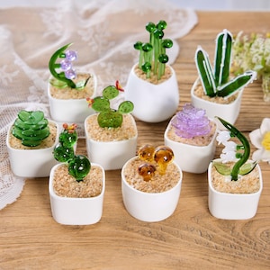 Glass Potted Plants,Handmade Glass Succulents Gifts,Glass Flower,Stained Glass Plants,House Plant,Car Glass Ornament,Desk Decor,Cactus lover