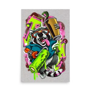 Póster de mapache con grafiti de neón - Papel mate grueso