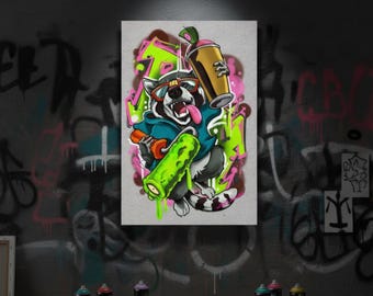 Graffiti Raccoon Poster - Thick Matte Paper Street Art