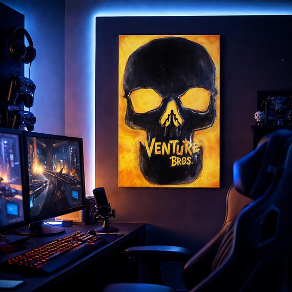Venture Bros Paper Poster, Yellow with Black Skull Art Print