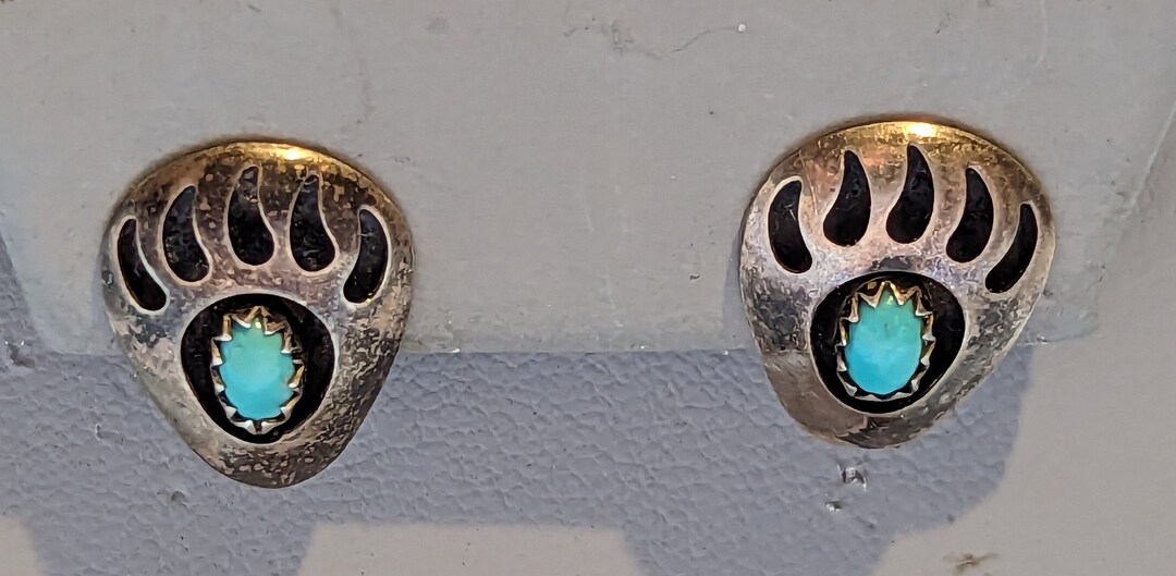 Navajo Bear Claw Earrings-vintage Sterling Silver Turquoise Earrings ...