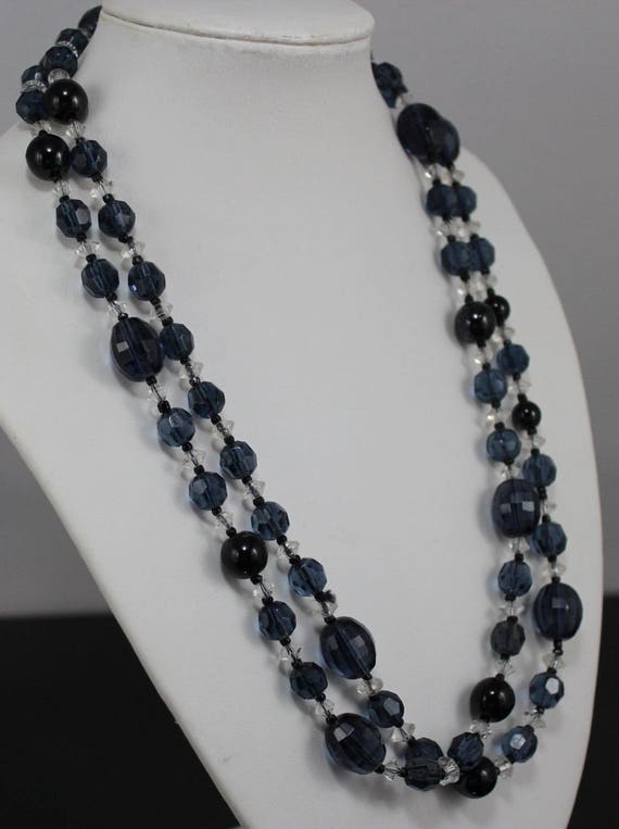 Art Deco Czech Necklace Faceted Blue Crystal Bead… - image 4
