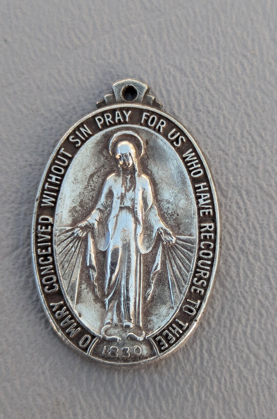 1830 Sterling Silver Antique St Mary Miraculous Medal Religious Pendant ...