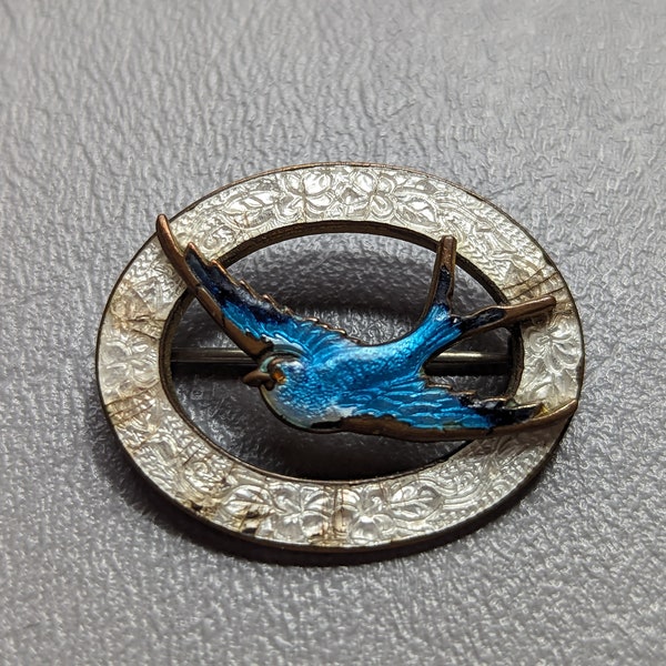 Épingle victorienne d'hirondelle en émail-broche antique des années 1800 en émail guilloché d'oiseau