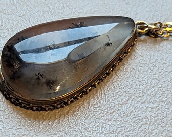 Collier Pierres D'agate Mousse – Métal Doré – XXe Siècle – Vintage Sans Marque