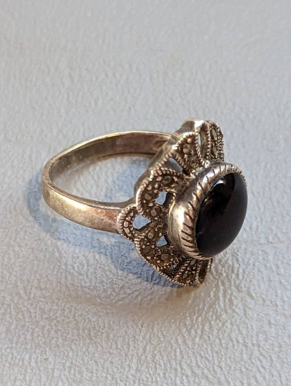 スターリングシルバー オニキス マーカサイト リング - アールデコ