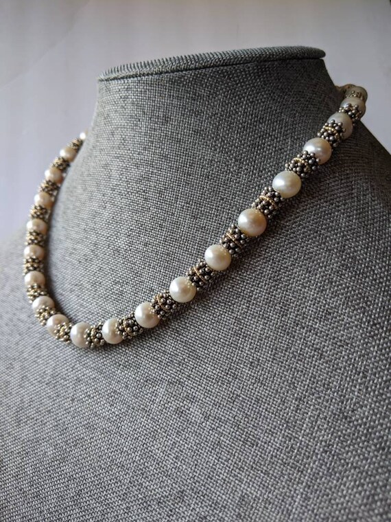 Signed P Pearl Sterling Silver Beaded Necklace-Fi… - image 4