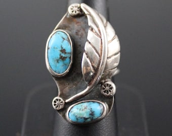 Navajo Turquoise Silver Ring-Sterling Silver Southwestern Ring- Estate Jewelry-Size 7 Ring