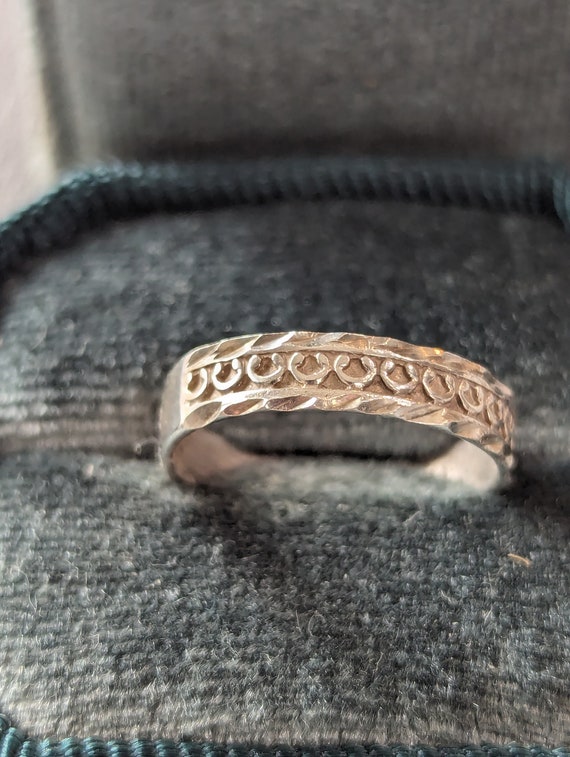 装飾的なスターリングシルバーバンドリング - サイズ7.5 - 結婚指輪の 