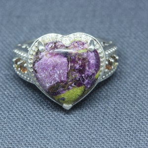 Chuck Clemency Ring-STS Ruby Zoisite & Smoky Quartz 925 Sterling Silver Heart Shaped Ring
