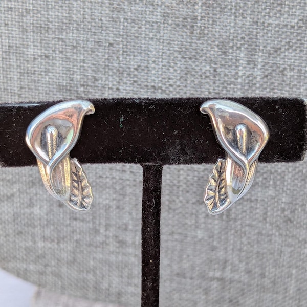 Vintage Sterling Silber Calla Lilien Ohrringe - Schraubenverschlüsse - Geschenke für Frauen - 925 Blumen Schmuck