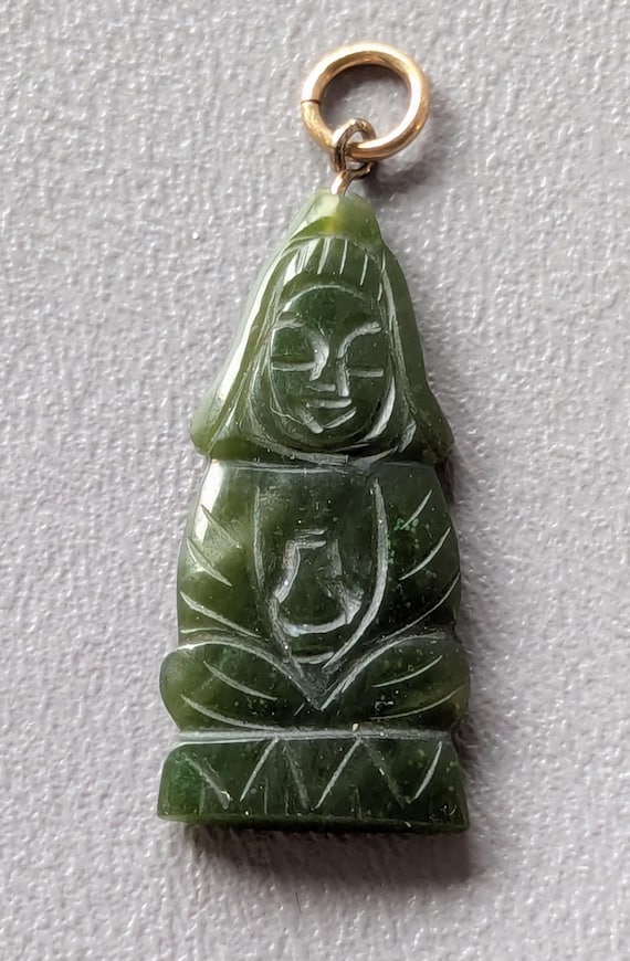 Carved Jade Buddha Gold Filled Pendant - Vintage Fine Jewelry