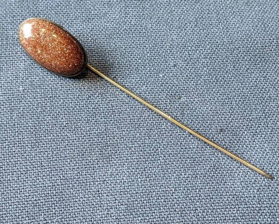 Victorian Goldstone Stick Pin-Antique 1800s Gold … - image 2