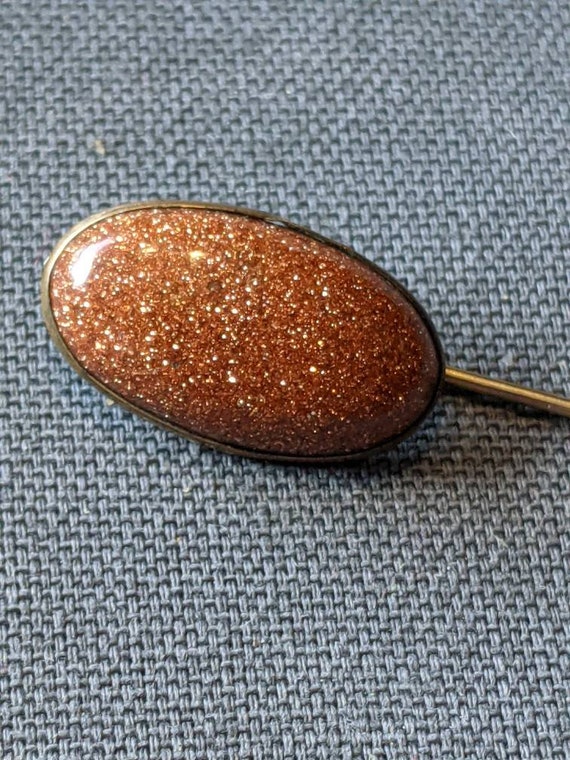 Victorian Goldstone Stick Pin-Antique 1800s Gold … - image 1