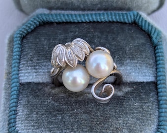 Bague vintage en argent sterling avec perle d'Akoya du Japon - Bijoux avec pierre de naissance du mois de juin - Cadeaux pour femme