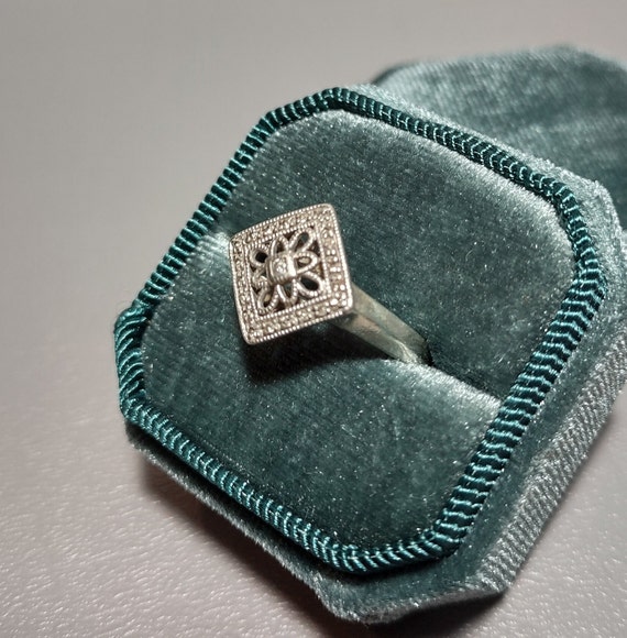 Diamond Art Deco Style Ring-Sterling Silver Desig… - image 3
