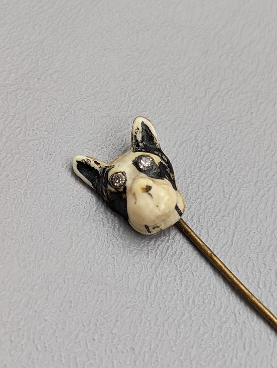 Antique Dog Stick Pin-Boston Terrier Stick Pin-Car