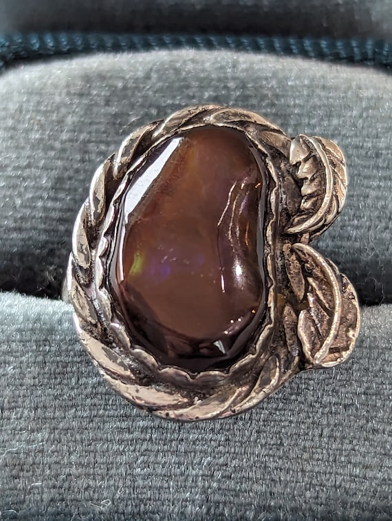 Mexican Fire Opal Ring-Handcrafted Native America… - image 1