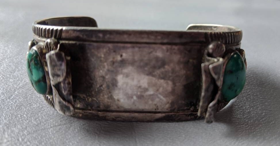 Vintage Joe H Quintana Sterling Silver Watch Cuff: Turquoise