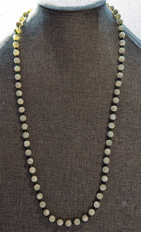 Vintage Carved Mother of Pearl Jade Bead Necklace 