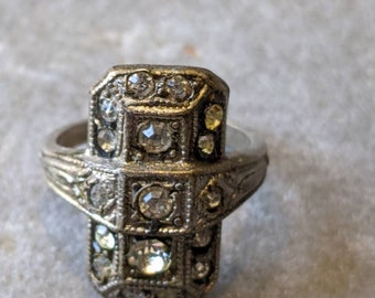 Art Deco Sterling Silver Diamond Paste Ring-Antique Fine Jewelry