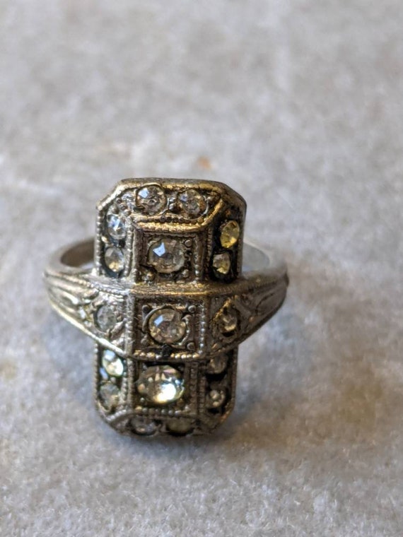 Art Deco Sterling Silver Diamond Paste Ring-Antiqu