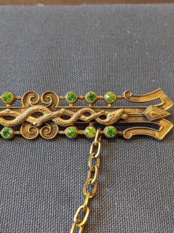 Victorian Snake Serpents Gold Filled Peridot Past… - image 3