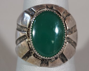 Antique Arts & Crafts Era Chrysoprase Sterling Silver Ring Size 5