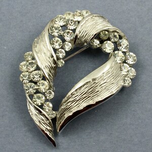 Vintage Crown Trifari Set- Rhinestone Brooch Earrings Demi Parure Signed Trafari image 3
