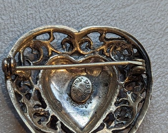 Broche épingle Ancienne En Argent Massif Vermeil 925 Forme Cœur - Créateur - France - Occasion