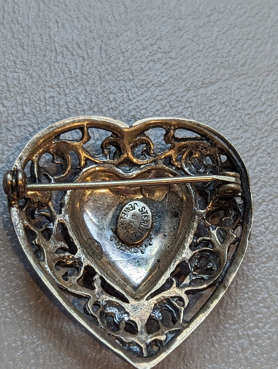 Jewelart Sterling Silver Heart Brooch Pin-Vintage… - image 5