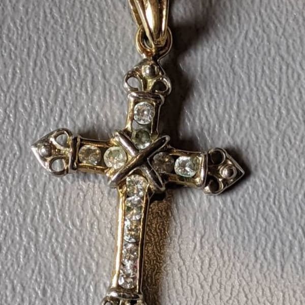 JJT Sterling Silver 18k Gold Plate Cubic Zirconia Cross Signed-Vintage Fine Designer Cross-Christian Jewelry