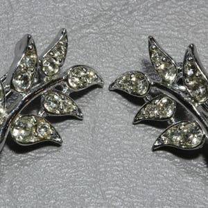 Vintage Sarah Coventry Rhinestone Earrings, Signed Sarah Coventry Silver Leaf Figural Earrings 1960s image 5