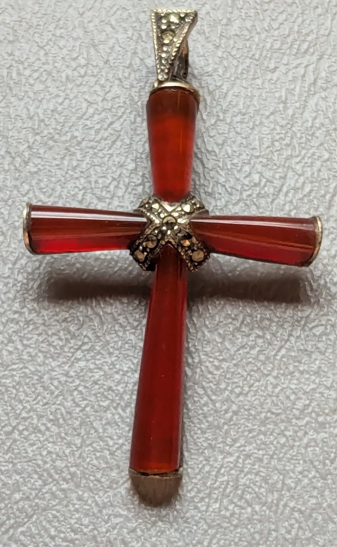 QVC Sterling Silver Marcasite Carnelian Cross Pendant Etsy Canada