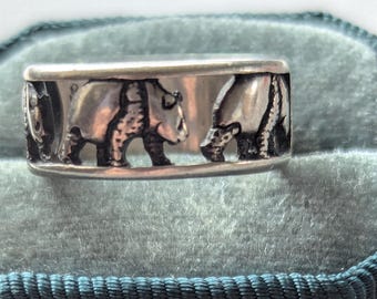 Sterling Silver 925 Panda Bear Band Ring Size 9.5 Vintage Signed WJ