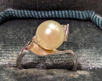 Anillo vintage de perla japonesa de plata de ley - Talla 6