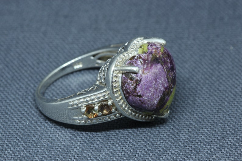 Chuck Clemency Ring-STS Ruby Zoisite /& Smoky Quartz 925 Sterling Silver Heart Shaped Ring