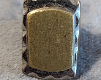 Vintage Mexican Biker Ring-1950s Men's Mixed Metals Signet Ring Engravable-Rockabilly-Gift for Him-Statement Ring Jewelry