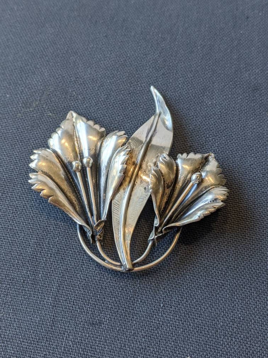 Art Nouveau Sterling Silver Calla Lily Flower Brooch-antique