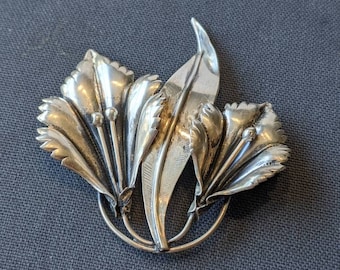Art Nouveau Sterling Silver Calla Lily Flower Brooch-Antique Fine Jewelry