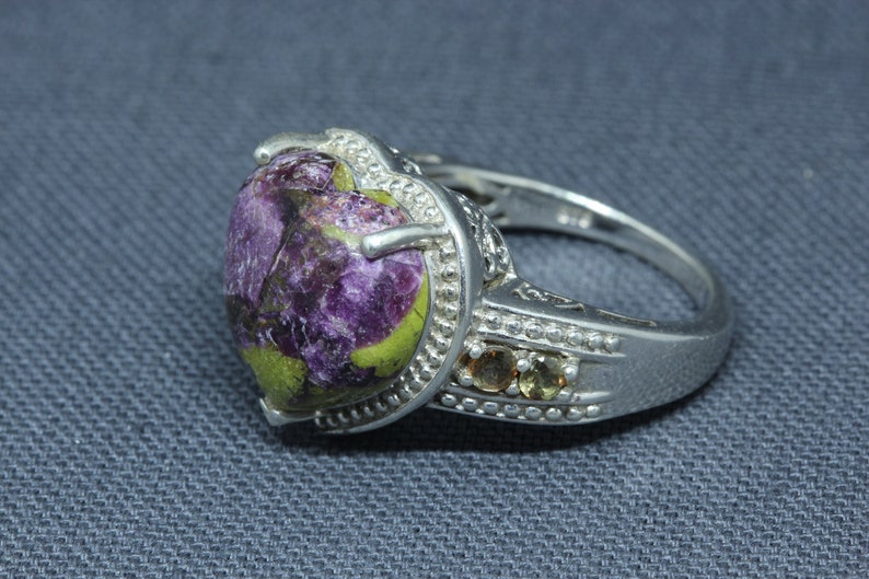 Chuck Clemency Ring-STS Ruby Zoisite /& Smoky Quartz 925 Sterling Silver Heart Shaped Ring