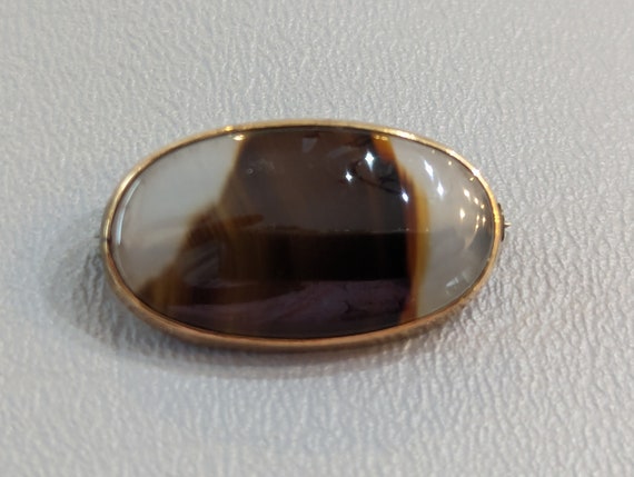 Antique Agate Gold Filled Brooch Pin-Edwardian Er… - image 1