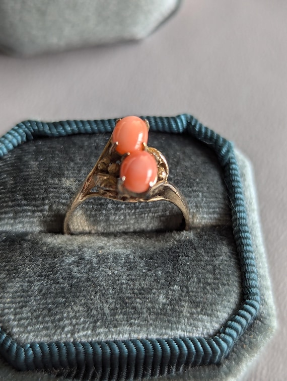 Vintage Natural Angel Skin Coral Sterling Silver Ring Size 8.75