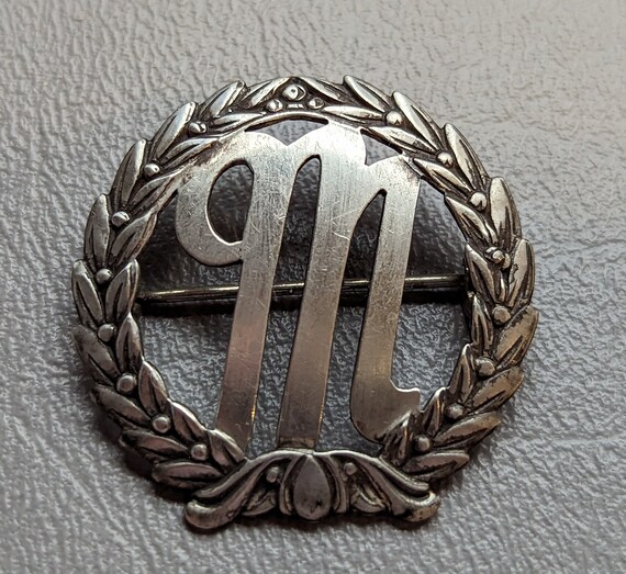 Antique Mourning Pin Sterling Silver Letter M Mon… - image 1