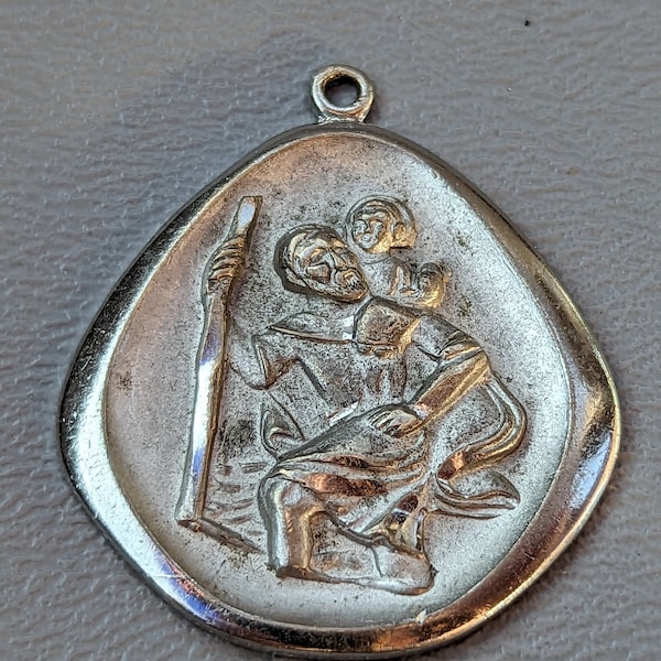 Vintage Theda Sterling Silver St. Christopher Pendant-Fine Large Religious Jewelry-Catholic Medal St. Christopher Protect Us