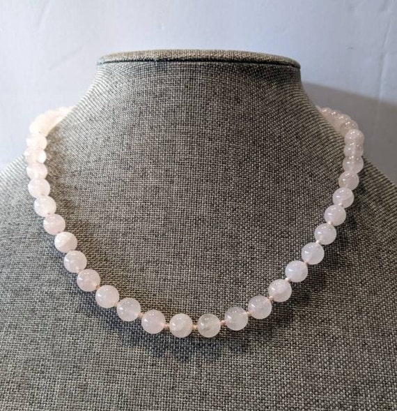 Vintage Rose Quartz Bead Necklace-Single Strand H… - image 1